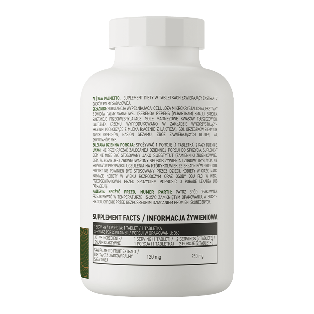 OstroVit Fűrészpálma 120 mg vegán, 360 tabletta, Saw Palmetto, összetevők és adagolási információk