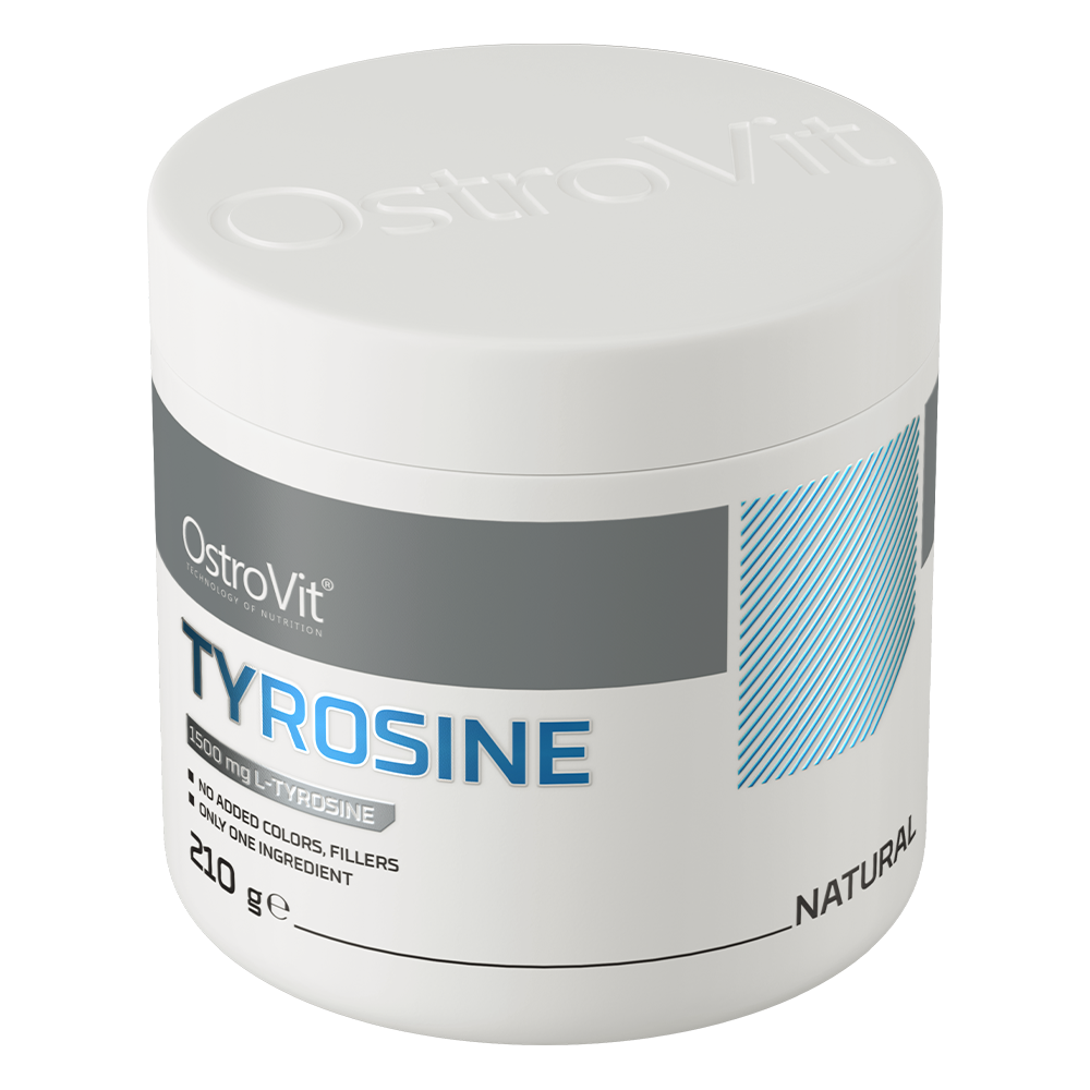 OstroVit L-tirozin por, 210 g, Tyrosine, hátoldali címke és termékinformációk