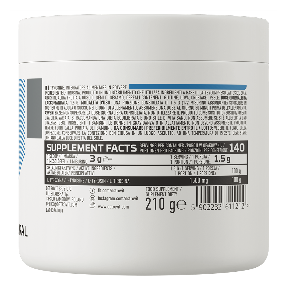 OstroVit L-tirozin por, 210 g, Tyrosine, összetevők és adagolási információk