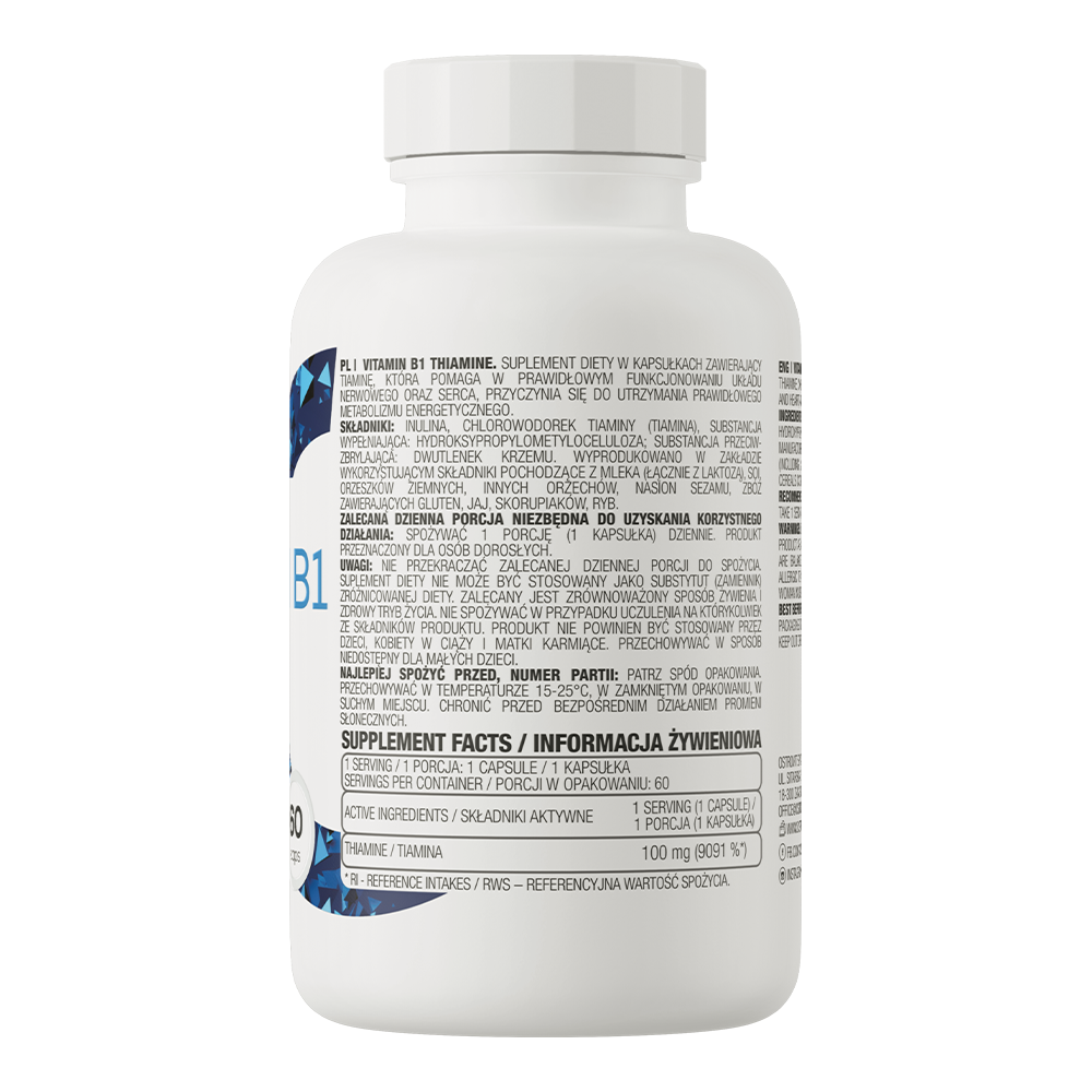 OstroVit B1-vitamin tiamin 100 mg, 60 kapszula, Vitamin B1 Thiamine, összetevők és adagolási információk
