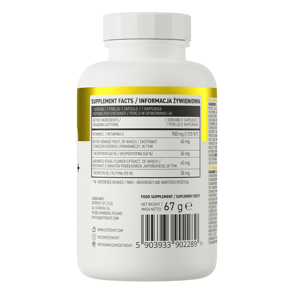 OstroVit C-vitamin 900 mg + Heszperidin + Rutin, 60 kapszula, összetevők és adagolási információk
