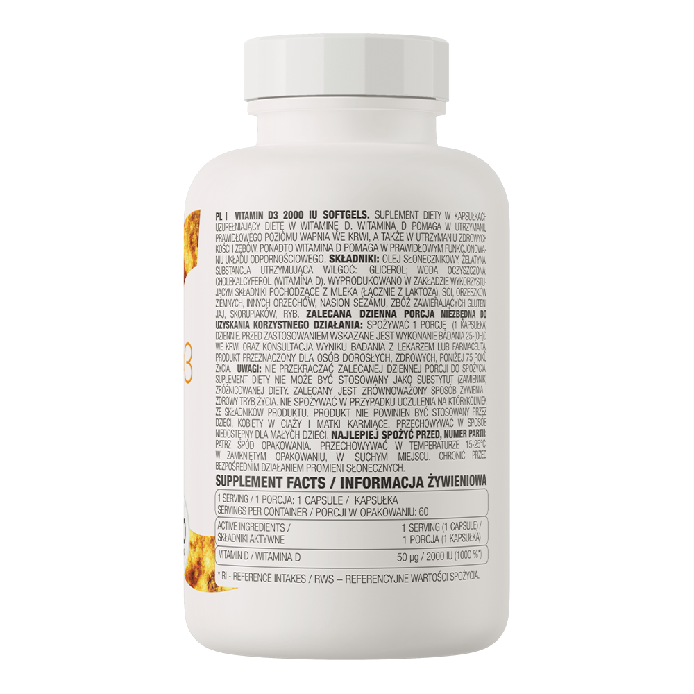OstroVit D3-vitamin 2000 NE, 60 lágyzselatin kapszula, Vitamin D3, összetevők és adagolási információk