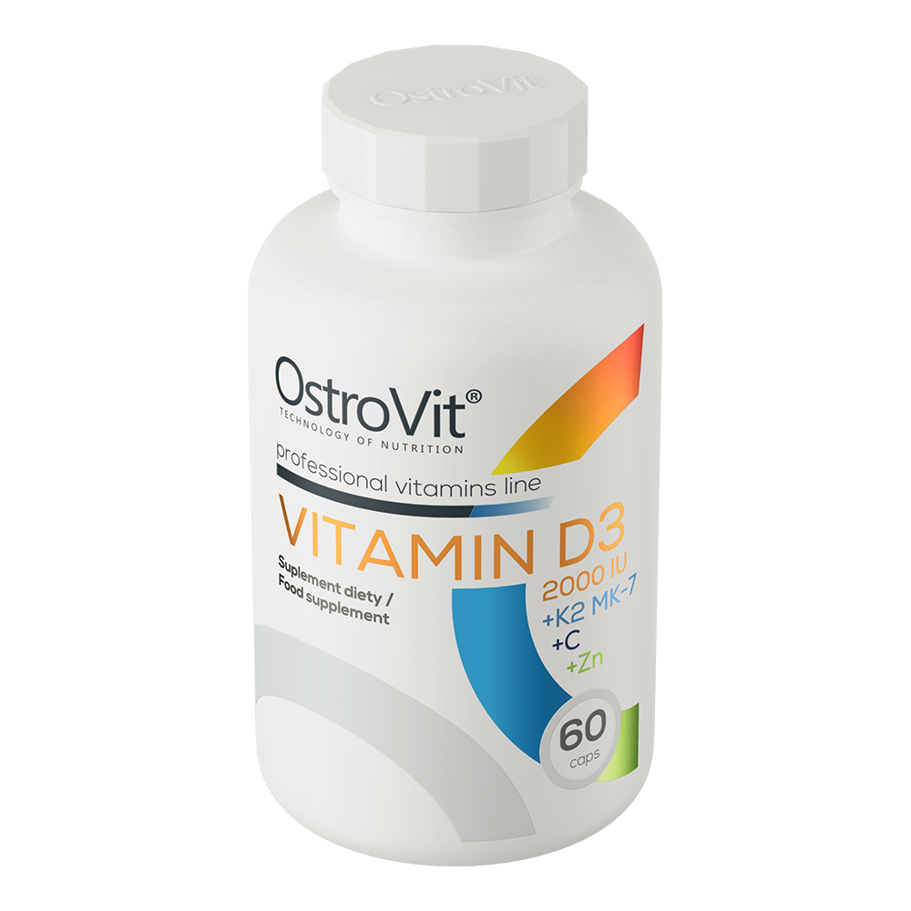 OstroVit D3 + K2 MK-7 + C-vitamin + Cink, 60 kapszula, hátoldali címke és termékinformációk