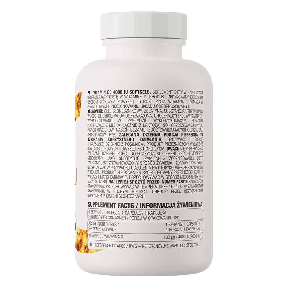 OstroVit D3-vitamin 4000 NE, 120 lágyzselatin kapszula, Vitamin D3, összetevők és adagolási információk