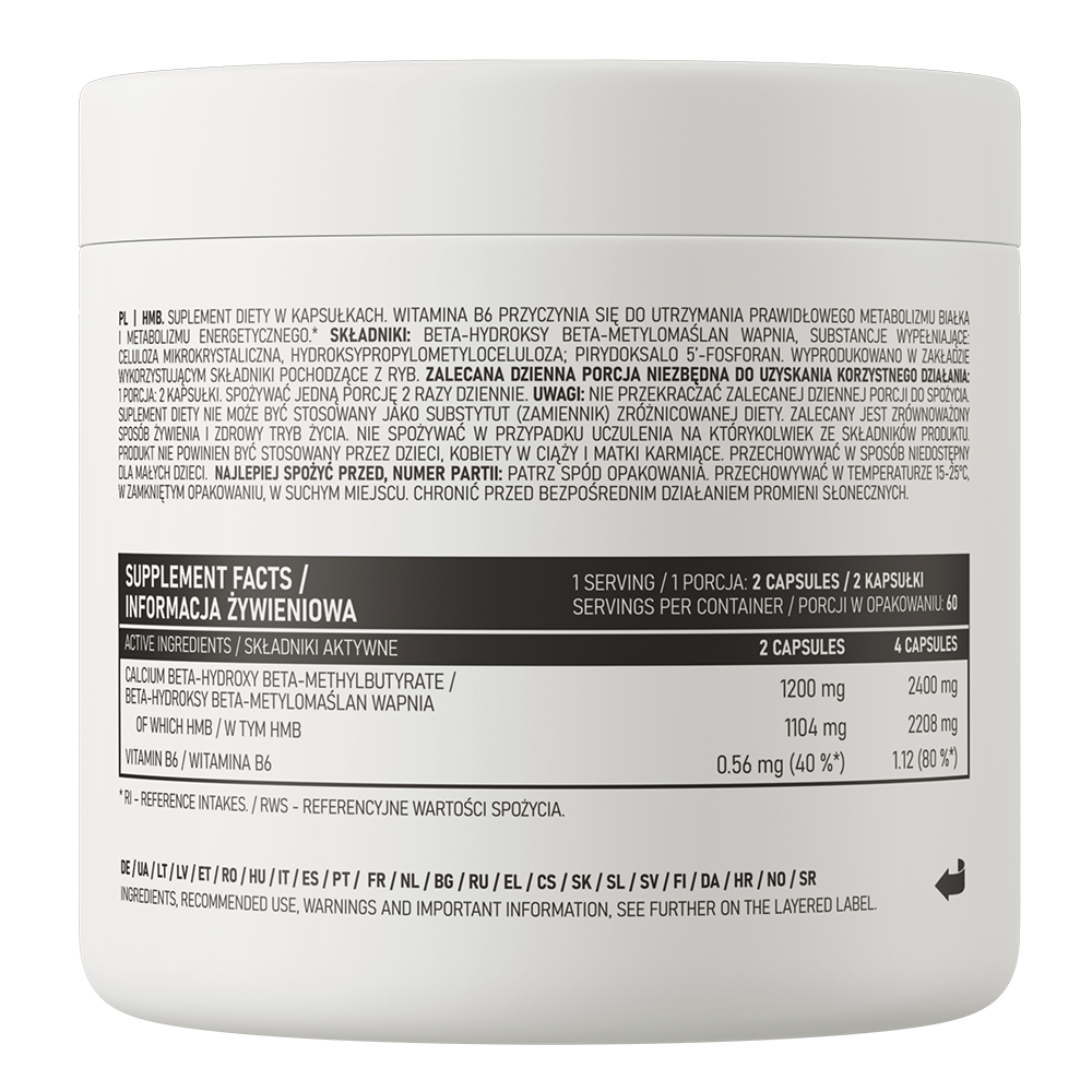 OstroVit HMB 2400 mg + B6, 120 kapszula, Beta-Hydroxy-Beta-Methylbutyrate, összetevők, tápértékadatok és adagolás