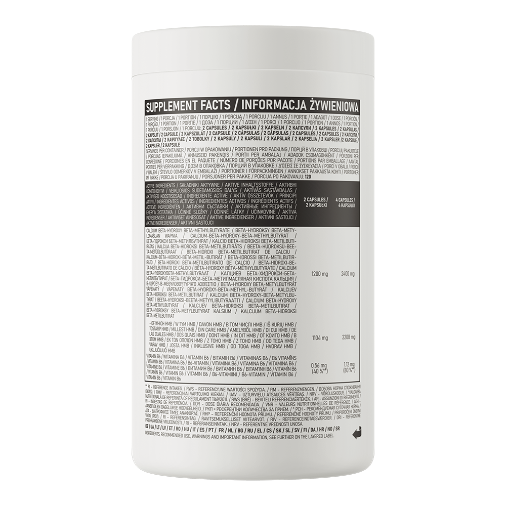 OstroVit HMB 2400 mg + B6, 240 kapszula, Beta-Hydroxy-Beta-Methylbutyrate, összetevők, tápértékadatok és adagolás