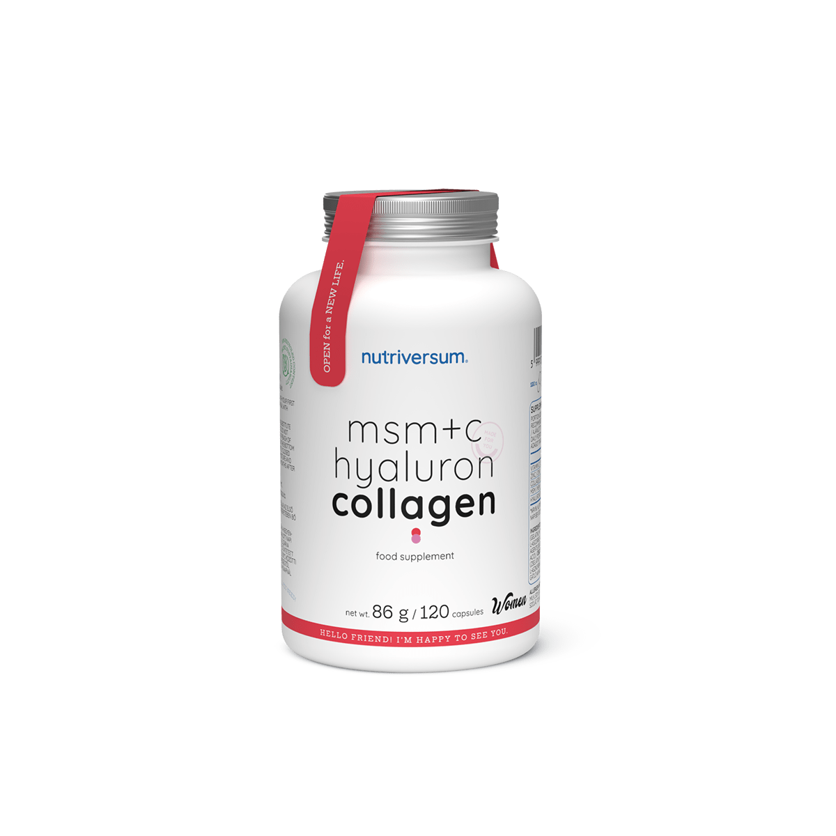 Nutriversum MSM + C-vitamin + Hialuronsav + Kollagén, 120 kapszula, elülső csomagolás