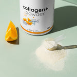 Nutriversum Collagen+ kollagénes italpor Narancs 600 g, doboz narancsgerezddel és adagolókanállal