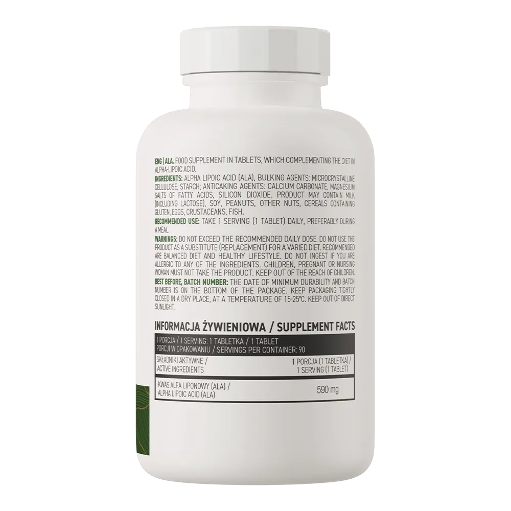 OstroVit Alfa-liponsav 590 mg vegán, 90 tabletta, ALA, összetevők, tápértékadatok és adagolás