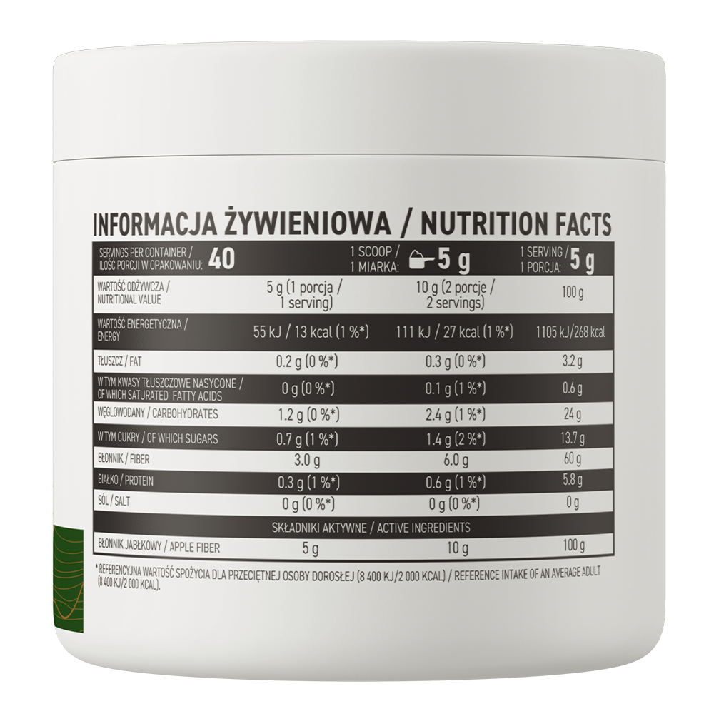 OstroVit Almarost por vegán, 200 g, Apple Fiber, összetevők és adagolási információk