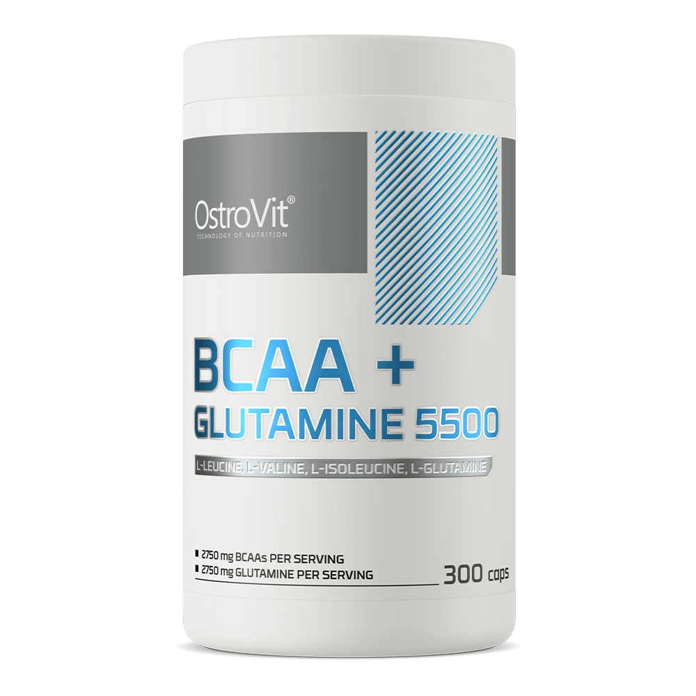 OstroVit BCAA + Glutamin 5500 mg, 300 kapszula, BCAA + L-Glutamine, elülső csomagolás