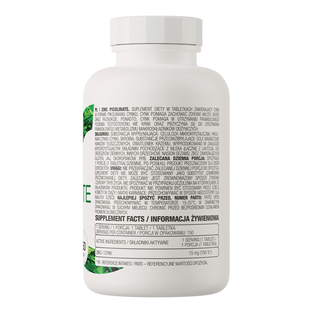 OstroVit Cink-pikolinát 15 mg, 150 tabletta, Zinc Picolinate, összetevők és adagolási információk