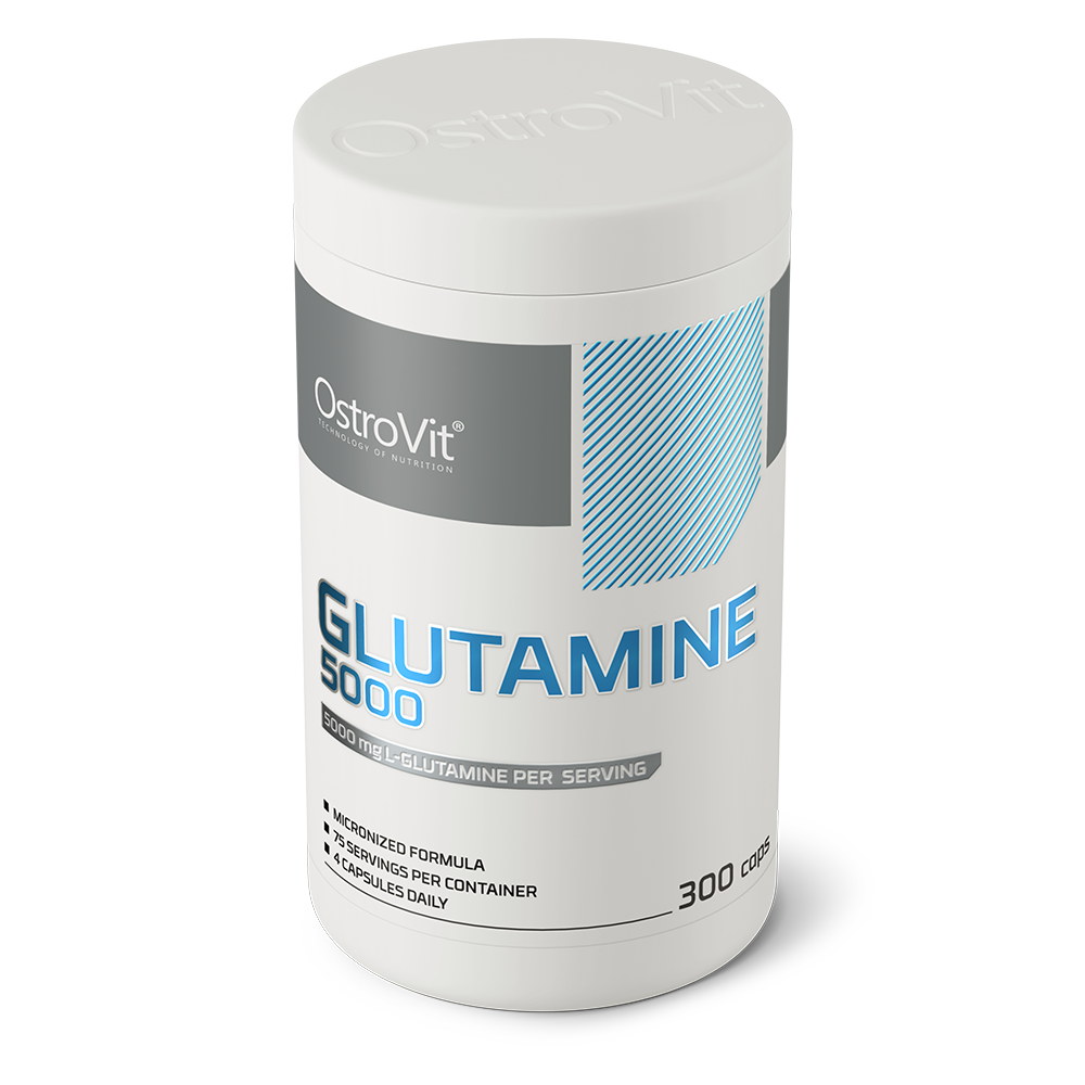 OstroVit L-glutamin 5000 mg, 300 kapszula, L-Glutamine, hátoldali címke és termékinformációk