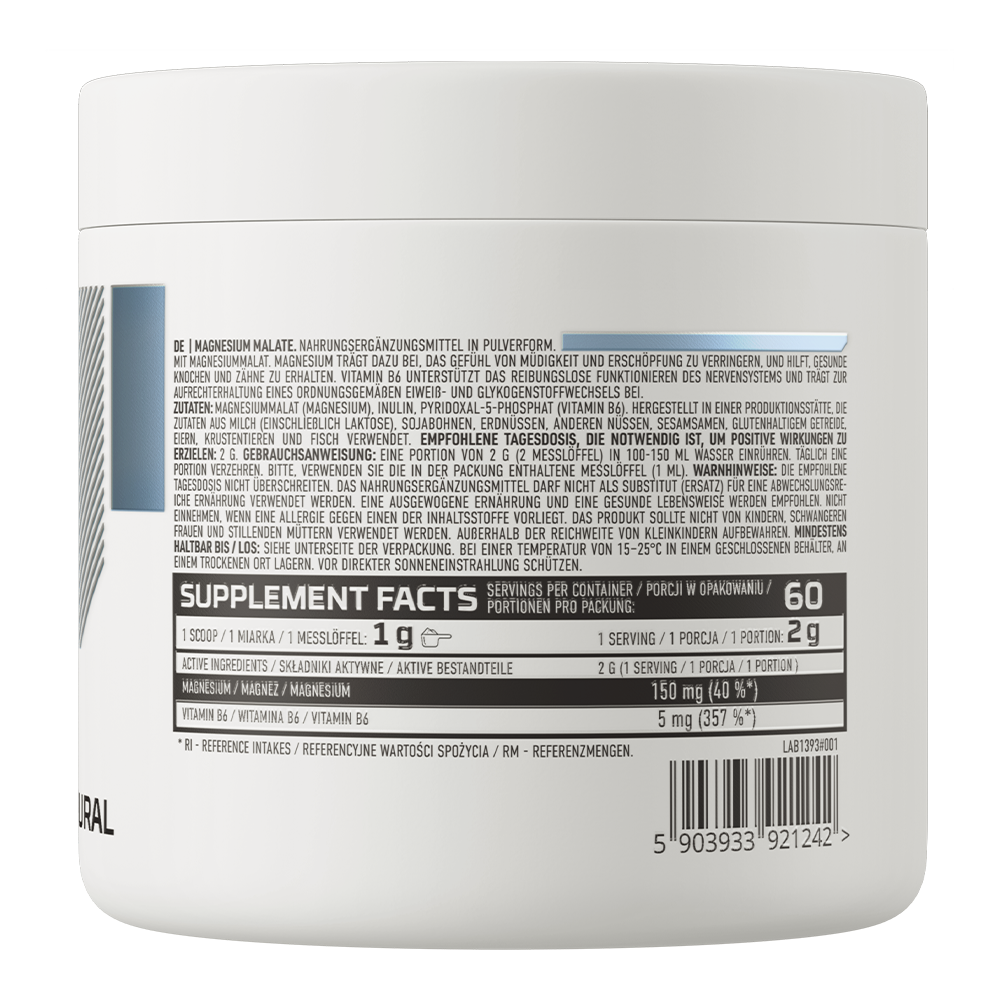 OstroVit Magnézium-malát por, Ízesítetlen, 120 g, Magnesium Malate, összetevők, tápértékadatok és adagolás