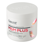 OstroVit MSM Plus por, 300 g, MSM + Glucosamine + Vitamin C, hátoldali címke és termékinformációk