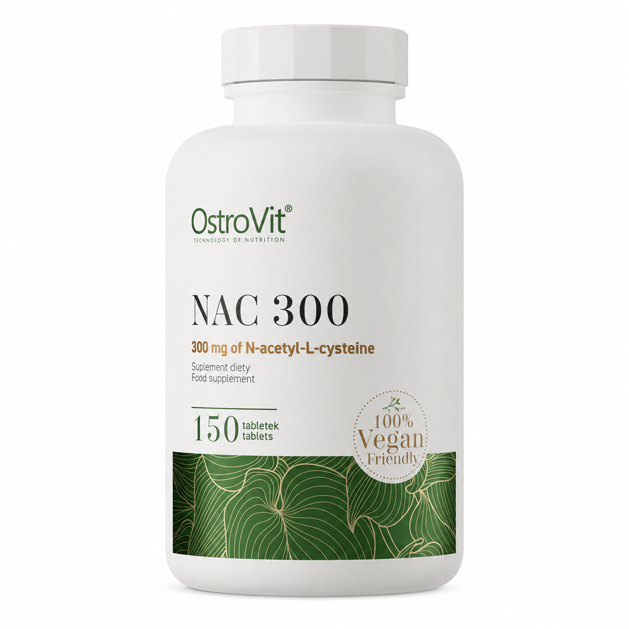 OstroVit NAC 300 mg (vegán) 150 tabletta, doboz elölnézetből